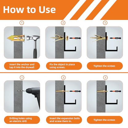 420pcs Self Drilling Drywall & Concrete Anchor Kit (M6 M8, 4 Sizes) with M6 & M8 Drill Bits, Loose Hinge Hole Repair, for Concrete, Wooden, and Home Decor Wall Hole Repair Kit - size: Screws -420-A