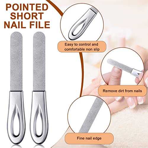 3 Pieces Stainless Steel Nail Files with Leather Case Double Sided Nail Files Non Slip Handle Grit Diamond Fingernail File Easily Grinding Metal Nail File Emery Boards for Natural Nails (Brown)