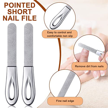3 Pieces Stainless Steel Nail Files with Leather Case Double Sided Nail Files Non Slip Handle Grit Diamond Fingernail File Easily Grinding Metal Nail File Emery Boards for Natural Nails (Brown)