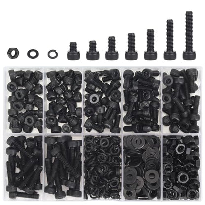 DYWISHKEY 386 Pieces M4 Black Screws, 12.9 Grade Alloy Steel M4x 5/6 /8/10 /12/16 /20mm Hex Socket Head Cap Screws Bolts Nuts Washers Assortment Kit - size: M4, style: Socket Head