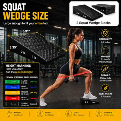 Squat Wedge Block, Non-Slip Adjustable Slant Board for Squats, 5 Bands | High-Density Rubber, Dual Heel Elevator, for Goblet Squats, Calf Raise Training & Deadlifts"