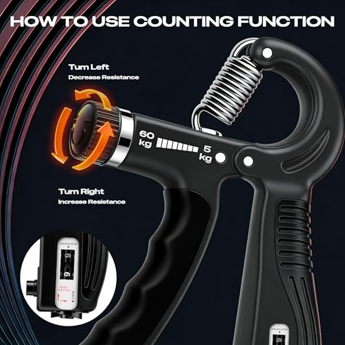 JTHEW Grip Strength Trainer - Adjustable Resistance 11-132lbs/5-60kg Hand Gripper & Forearm Strengthener Device with Smart Counter for Sports & Rehab - color: Black