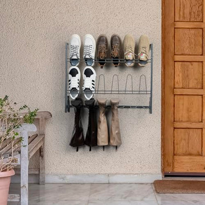 MyGift Premium Urban Gray Metal Hanging Shoe Rack for Walk in Closet, Mudroom and Entryway, Wall Mounted Space Saving Organizer for Shoes and Boots, Holds 9 Pairs - color: Grey (3 Tiers, 9 Pairs)