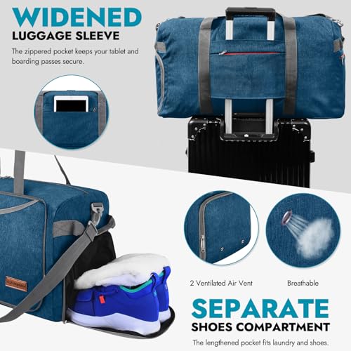 Canway 115L Travel Duffel Bag, Foldable Weekender Bag with Shoes Compartment for Men Women Water-proof & Tear Resistant - color: Aegean Blue, size: 115L