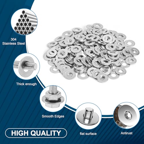 100Pcs Flat Washers for Screws, 1/4" Small Washer, Premium 18-8 (304) Stainless Steel Washers for Bolts, Anti-Rust, Heavy Duty Washers Set-Industry-Widely Used