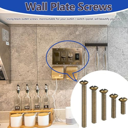 120 pcs Wall Plate Screws, Bronze Outlet Screws 6-32 Thread Light Electrical Cover Panel Switch Plate Screws 5 Length Sizes (3/8", 9/16", 3/4", 1", 1.2") - color: Bronze, size: 3/8", 9/16", 3/4", 1", 1.2"