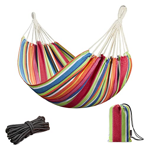 JoyView Brazilian Hammock for Single Preson Portable Hammock with Hanging Ropes & Carry Bag Large 74x38.5” for Patio 300LBS Capacity Perfect for Outdoor/Indoor - Color Stripes - color: Color Stripes