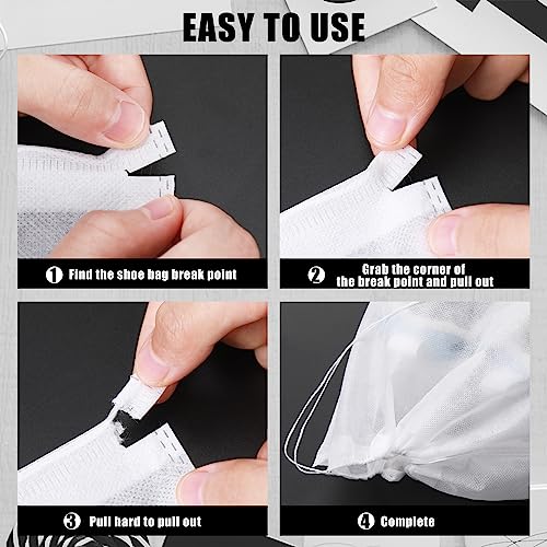 Sweetude 200 Pcs Dust Proof Shoe Bag Drawstring Storage Bag Non Woven Fabric Handbag Shoe Covers for Travel Breathable Pouch Portable Storage Organizer for Purse Boot, 11.81 x 15.75 Inch(White)