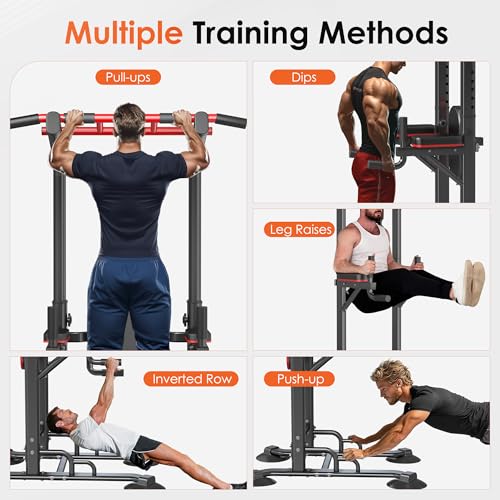 SogesGmae Power Tower Pull Up Rack Dip Station ,10 Adjustable Height Dip Stand Strength Training Free Standing Pull Up Bar for Home Gym Workout,Multi-Functional ,Black