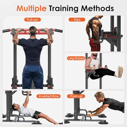 SogesGmae Power Tower Pull Up Rack Dip Station ,10 Adjustable Height Dip Stand Strength Training Free Standing Pull Up Bar for Home Gym Workout,Multi-Functional ,Black