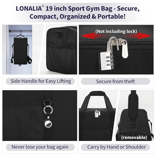 35L Sports Gym Duffle Bag - 19 inch Weekender Duffel for Workout, Basketball, Fitness, Training (Black) - color: Black
