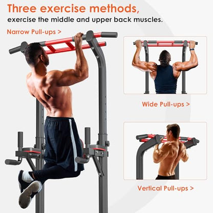 SogesPower Pull Up Bar Station Power Tower,12-Level Adjustable Heights | 66.1" to 94.5"Pull Up Dip Station for Home Gym, Pull Up Bar Stand Dip Bar Strength Training Fitness Equipment - color: Black