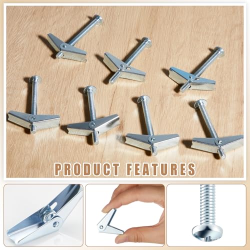 Yaocom 100 Pcs 1/4" x 3" Toggle Bolts Butterfly Screws Anchors Heavy Duty Wall Anchors for Drywall with Wing Nuts for Hanging Heavy Objects on Drywall - size: 1/4" X 3"