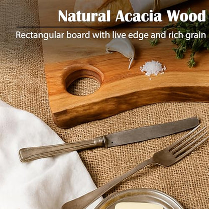 GoCraft Acacia Wood Live Edge Cutting Board – 16 x 11 Inch – with Hole for Hanging | Rustic Rectangular Wooden Chopping Board | Charcuterie Cheese Tray | Food Serving Platter | Farmhouse Décor - size: 16"L x 11"W