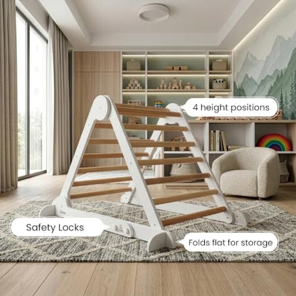 Little Partners Learn 'N Climb Foldable Wooden Climbing Triangle, Wood Climbing Gym for Toddlers, Triangle Climber for Skill-Building and Active Play, White & Natural - color: White W/ Natural