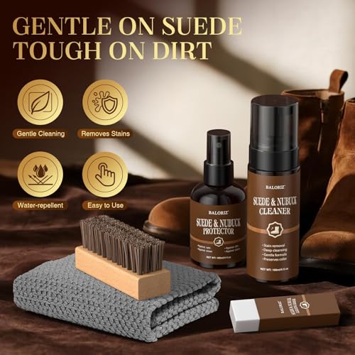 Suede & Nubuck Care Kit – 5-Piece Set with Suede Cleaner, Protector, Suede Brush & Eraser Clean, Suede Cleaning Kit Protect & Restore Shoe, Boots, Uggs, Jackets, Furniture, Handbag and Apparel