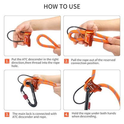 Climbing Abseiling Belay Device ATC Rappelling Descender 25KN V-grooved Equipment - color: Orange