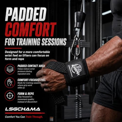 Weight Lifting Straps with D Rings, Cuffed Wrist Support for Deadlifts, Pull-Ups and Cable Machine Workouts, Padded Gym Lifting Straps for Men and Women, Black