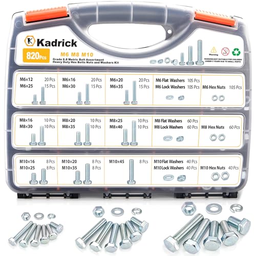 Kadrick 820Pcs Metric Bolt Assortment,Grade 8.8 M6 M8 M10 Hex Heavy Duty Bolts and Nuts Kit,M6-1.0 M8-1.25 M10-1.5 (12mm to 45mm),Eco-Friendly Zinc Plated - size: 820Pcs M6-M10 HEX White Blue