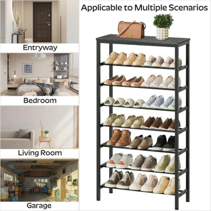 8 Tier Tall Shoe Rack, Large-Capacity Shoe Storage Organizer, Free Standing Shoe Shelf for Closet, Adjustable Metal Shoe Racks Organizer for 32 Pairs of Shoes, Charcoal and Black SS78BC