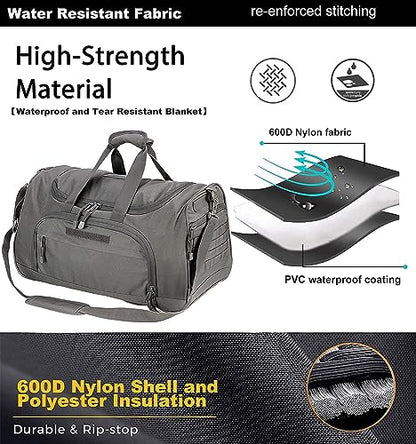 HYKING Gym Bag for Women & Men Tactical Duffle Military Weekender Work Out Lightweight Waterproof Sports Tote Shoe Pocket Gray - color: Gray
