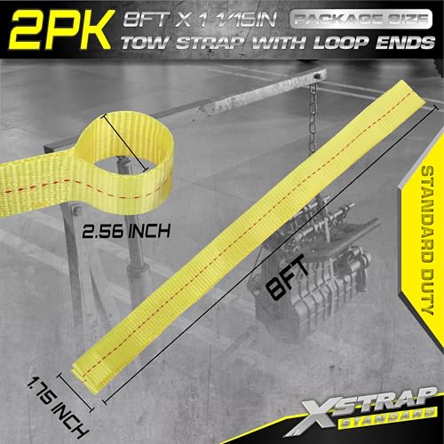 XSTRAP STANDARD 2PK 1-3/4''x 8FT Lifting Sling Web Tow Straps w/Loop End | 5000 lbs Breaking Strength, Heavy Duty Flat Lift Sling Web Straps for Rigging, Moving, Hoist, Tree Stump Removal - style: 2pk 1-3/4''x 8FT