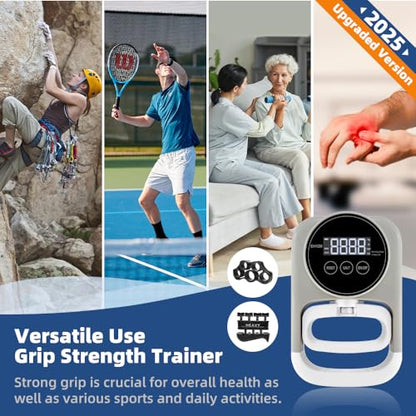 Grip Strength Tester Hand Gripper - Grip Strength Trainer Hand Dynamometer Handheld Meter LED Display Comfortable 265 Lbs / 120 Kgs Finger Strengthener for Sports Home School Gym Use - color: Gray