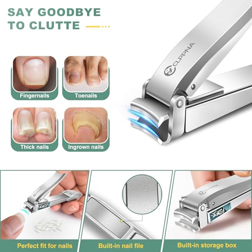 Nail Clippers for Men with Catcher, CLPPNA Heavy Duty Finger Nail Clippers Adult, Stainless Steel Nail Cutter, Fingernail & Toenail Clippers Ideal Gift for Men & Grooming Gifts, Silver - style: Silver (3.46x0.55 inch）