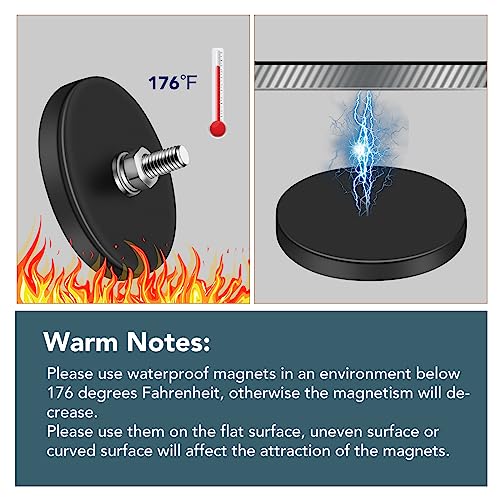 DIYMAG Rubber Coated Neodymium Magnets 1.69in 30lbs 6pcs | Anti-Scratch Large Magnet Base, with M5 Threaded Studs Nuts, Powerful Holding, For Light Bar, Camera, PTZ Installation - size: M5-30LB-1.69in