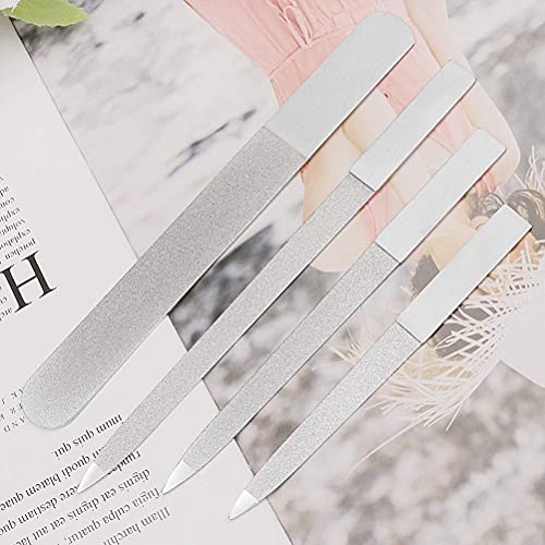 4 Pcs Metal Nail File Diamond, Double-Sided, 5.9 Inch | Stainless steel, pointed and round tips, for fingernails, toenails, acrylic and natural nails, for salon home travel use