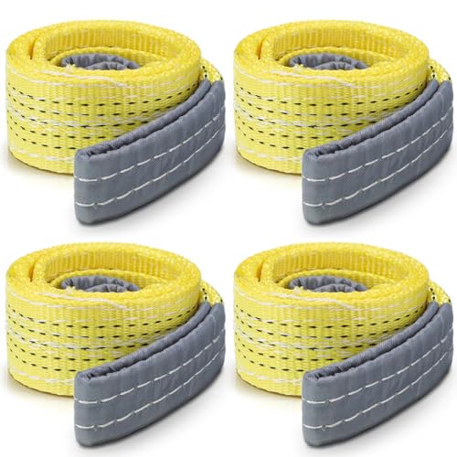 4 Pcs Lift Sling Straps Heavy Duty Web Slings Straps Polyester Nylon for Hoist Car Outdoor Using - color: Yellow, size: :2'' X 4',8900lb