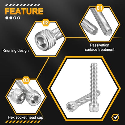 DTGN 1/4"-20x1-1/2 Socket Head Cap Screws Bolts - 50Pack - Good for Road Bicycle, Mountain Bike, Auto, Motorcycle - 304 Stainless Steel Hex Head Metric Screws - Silver - size: 1/4"-20x1-1/2"