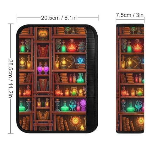 Universal Fit Seat Belt Shoulder Pad for Adult Use, Most Cars, 2 Pack Halloween Witch Book Gothic Readers Reading Books Harness Pads Strap Pressure Relief - color: Pattern 848