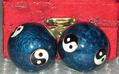 JapanBargain, Set of 2 Chinese Baoding Balls Hand Exercise Therapy Balls Stress Reliefe Balls, (Blue) - color: Blue