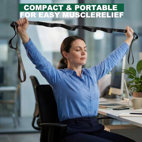 Acozycoo Stretching Strap with Loops,Non-Elastic Yoga Strap for Physical Therapy,Knee Replacement Recovery & Plantar Fasciitis,Leg Stretcher Band for Flexibility & Hamstring Rehab - color: Black