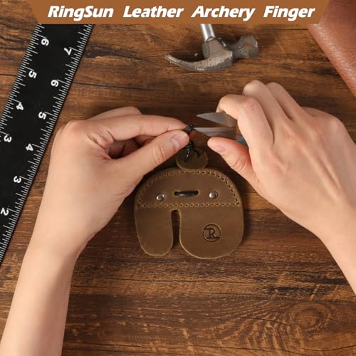 Ringsun Leather Archery Finger Tabs,Handmade Archery Finger Guard for Shooting Practice Gear, Recurve Bow Fingers Tab - color: Brown