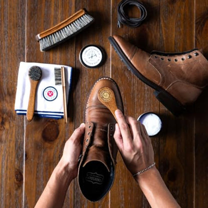 Cobbler’s Choice Co. Leather Care Kit with Horsehair Shoe Brush, Dauber Brush, Welt Brush, Microfiber Cloth - Brown - color: Brown