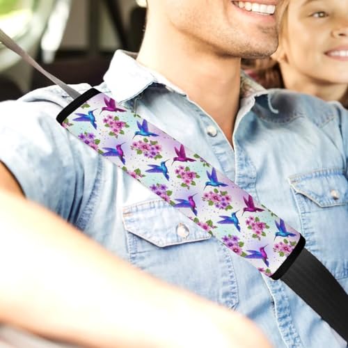 Universal Soft and Comfortable Seat Belt Cover for Adult Use, Stroller Pushchair High Chair, 2 Pack Floral Bird Purple Flower Hummingbird Shoulder Harness Cover - color: Pattern 768