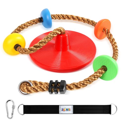 Climbing Rope Tree Swing with Platforms and Disc Swing Seat Set Outdoor Playground Accessories for Kids Including Hanging Strap & Carabiner Rope Swings for Tree Outdoor Swing Set Accessories - color: Red Disc Swing Seat