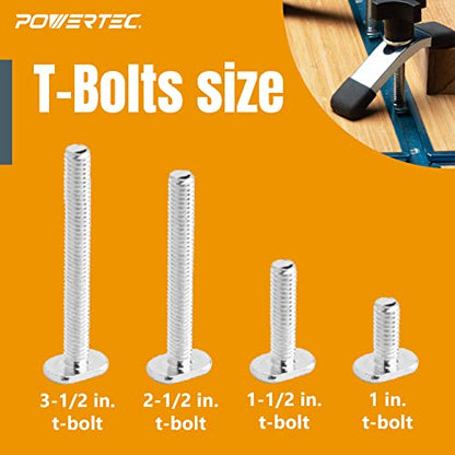 POWERTEC 71121V T Track Knob Kit w/Threaded Knobs and 5/16”-18 T Track Bolts, 16 Piece Set, T Track Accessories for Woodworking Jigs and Fixtures - size: 5/16”-18 threaded, 16 Piece Set, style: Knob Kits