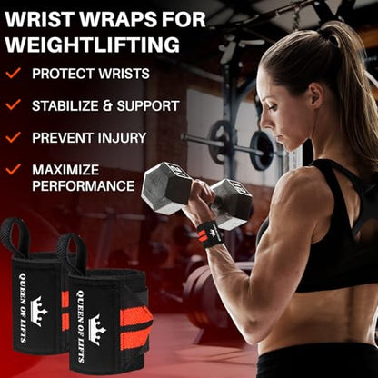 TECEUM Weightlifting 18" & 12" Wrist Wraps with Thumb Loop – Heavy Duty Wrist Workout Braces for Men and Women – Ideal for Powerlifting, Strength Training, Bodybuilding - color: Black and Red, style: 12" – Queen of Lifts