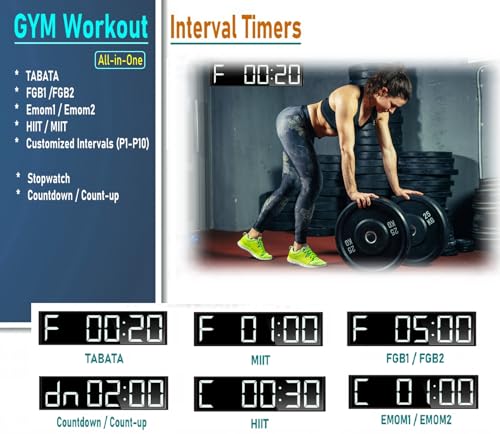 26'' Extra Large Home Gym Timer Clock, Programable Workout Interval Timer, Digital Wall Clock, with 7-Color Night Light, 8 Alarm Clocks, Calendar/Temperature, Countdown & Stopwatch (White)