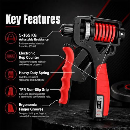 Adjustable Hand Grip Strengthener - Adjustable Resistance Hands Grip Strengthener, 11–364 LB Adjustable Electronic Grip Strength Trainer Build Forearm Strength - color: Black-Red+Mechanic