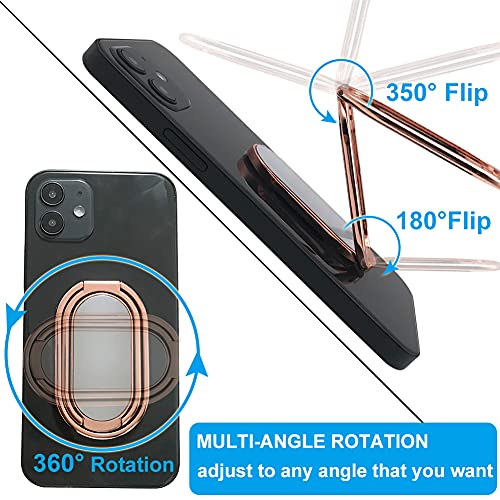Cell Phone Ring Holder Finger Kickstand, CLZWiiN Foldable 360° Rotation Cellphone Stand for Desk, Office Desktop, Magnetic Car Mount, Metal Multi-Angle for Phone Back Grip (Rose Gold) - color: Rose Gold