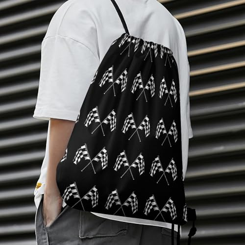 Theft Proof Cinch Sack Drawstring Backpack Water Resistant for Camping Travel Sports Gear Men Women, Checkered Racing Flag Bags - color: Picture (23)