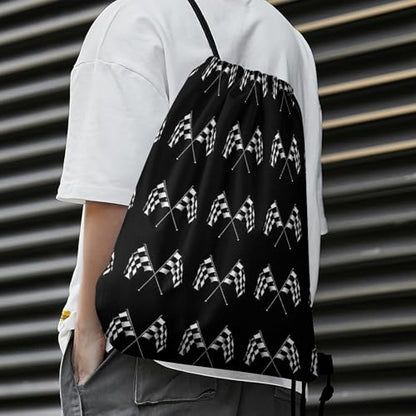 Theft Proof Cinch Sack Drawstring Backpack Water Resistant for Camping Travel Sports Gear Men Women, Checkered Racing Flag Bags - color: Picture (23)