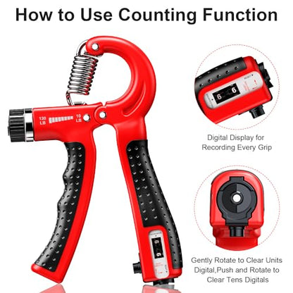 KDG Hand Grip Strengthener 2 Pack Adjustable Resistance 10-130 lbs Forearm Exerciser，Grip Strength Trainer for Muscle Building and Injury Recovery for Athletes - color: Red