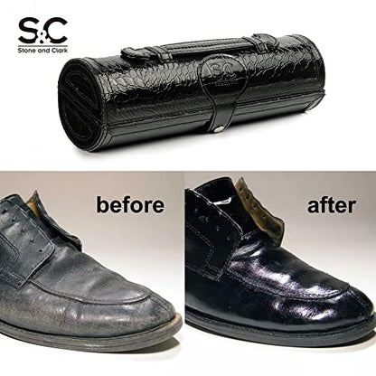 Stone and Clark Leather Shoe Shine Kit - 13 PCS Shoe Polish Kit for Complete Leather Boot Care, Compact & Travel Friendly - style: Textured Black Kit