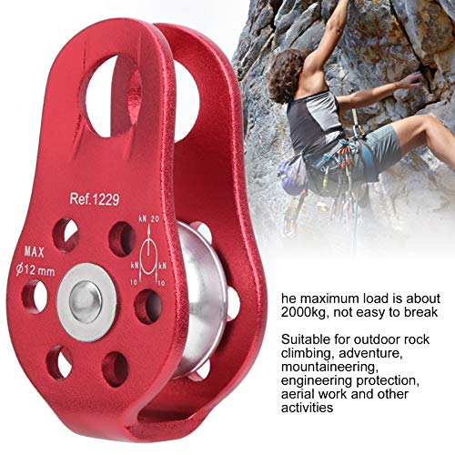 20KN Outdoor Climbing Pulley, Aluminum Side Swing Pulley, Climbing Pulley for Climbing Aloft Work Rappelling Rescue - size: Red
