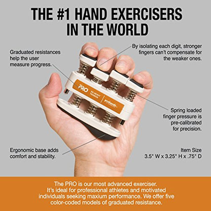 Prohands PRO Hand Exerciser, Finger Exerciser (Hand Grip Strengthener), Spring-Loaded, Finger-Piston System, Isolate and Exercise Each Finger - color: Orange - Pro, size: 13 lb (XX-Heavy Tension)